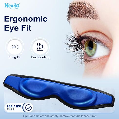 Cooling Gel Eye Mask, Contoured Cold Compress for Eyes, Reusable Cold Eye Mask for Puffy Eyes, Tired Eyes & Eye Strain, Flexible Solid Gel, Eye Care, Adjustable Strap, Fsa Eligible Items Hsa (Black) in Saudi Arabia