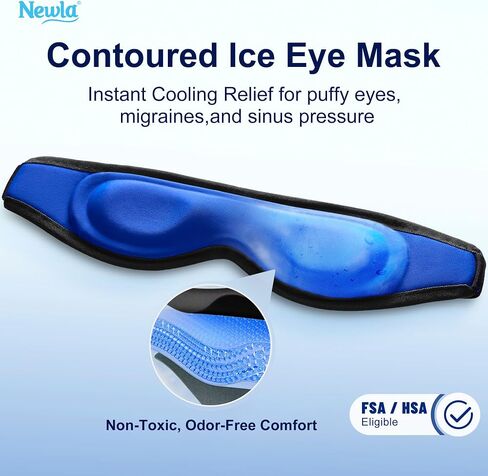 Cooling Gel Eye Mask, Contoured Cold Compress for Eyes, Reusable Cold Eye Mask for Puffy Eyes, Tired Eyes & Eye Strain, Flexible Solid Gel, Eye Care, Adjustable Strap, Fsa Eligible Items Hsa (Black) in Saudi Arabia
