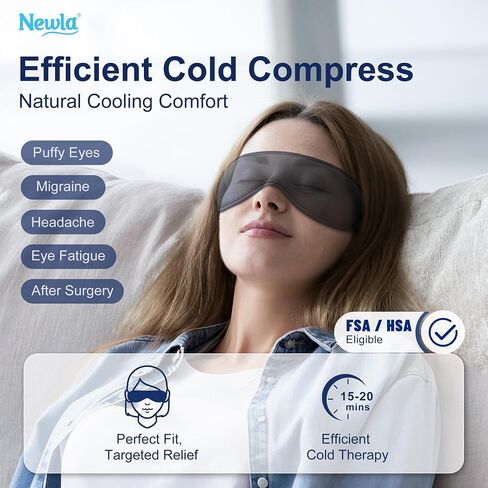 Cooling Gel Eye Mask, Contoured Cold Compress for Eyes, Reusable Cold Eye Mask for Puffy Eyes, Tired Eyes & Eye Strain, Flexible Solid Gel, Eye Care, Adjustable Strap, Fsa Eligible Items Hsa (Black) in Saudi Arabia