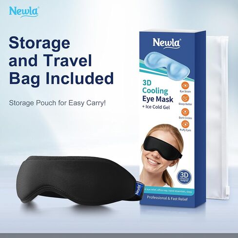 Cooling Gel Eye Mask, Contoured Cold Compress for Eyes, Reusable Cold Eye Mask for Puffy Eyes, Tired Eyes & Eye Strain, Flexible Solid Gel, Eye Care, Adjustable Strap, Fsa Eligible Items Hsa (Black) in Saudi Arabia