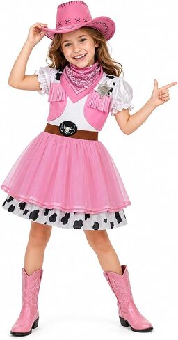 Cowgirl Costume for Girls, Girls Cowgirl Outfit, Western Rodeo Dress Up Costume for Kids Halloween Party in Kuwait