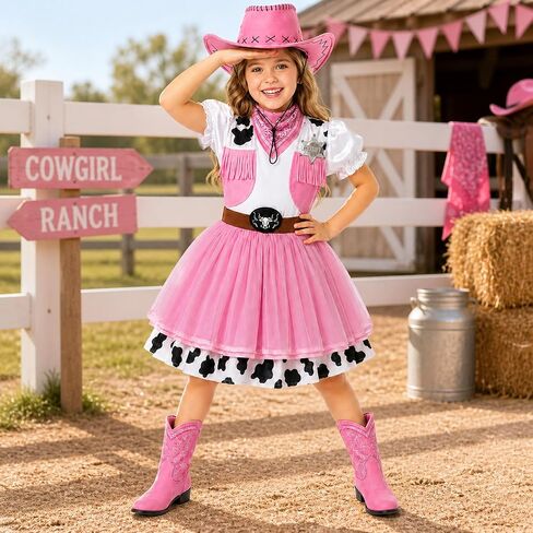 Cowgirl Costume for Girls, Girls Cowgirl Outfit, Western Rodeo Dress Up Costume for Kids Halloween Party in Kuwait