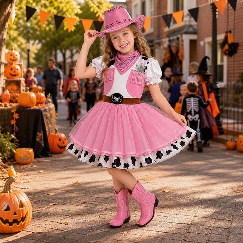 Cowgirl Costume for Girls, Girls Cowgirl Outfit, Western Rodeo Dress Up Costume for Kids Halloween Party in Kuwait