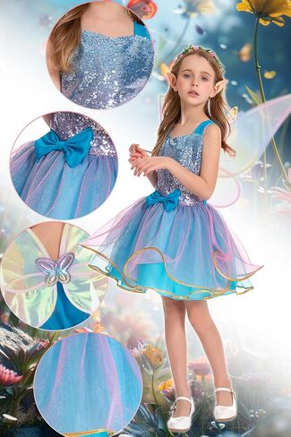 Augwindy Fairy Costume for Girls Princess Tutu Dress with Butterfly Wing Halloween Costume Girls 3-10T in Kuwait