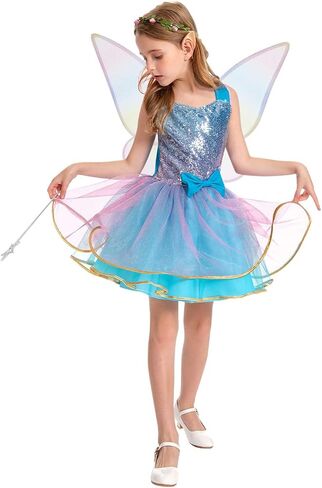 Augwindy Fairy Costume for Girls Princess Tutu Dress with Butterfly Wing Halloween Costume Girls 3-10T in Kuwait