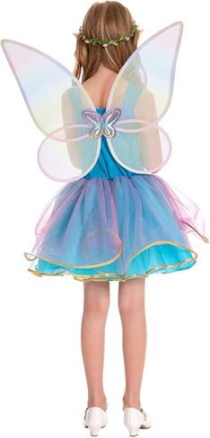 Augwindy Fairy Costume for Girls Princess Tutu Dress with Butterfly Wing Halloween Costume Girls 3-10T in Kuwait