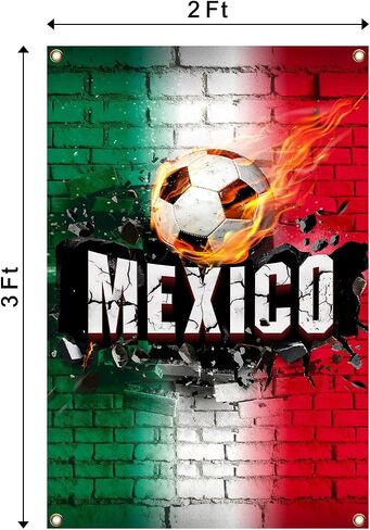 Mexico Flag Backdrop Football Tapestry 2x3 Feet Wall Hanging Soccer Decor for Living Room Office Club Sports Activities Party Indoor and Outdoor Decor in Kuwait