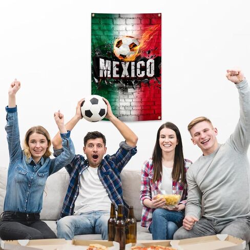 Mexico Flag Backdrop Football Tapestry 2x3 Feet Wall Hanging Soccer Decor for Living Room Office Club Sports Activities Party Indoor and Outdoor Decor in Kuwait