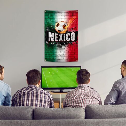 Mexico Flag Backdrop Football Tapestry 2x3 Feet Wall Hanging Soccer Decor for Living Room Office Club Sports Activities Party Indoor and Outdoor Decor in Kuwait
