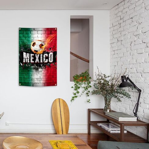 Mexico Flag Backdrop Football Tapestry 2x3 Feet Wall Hanging Soccer Decor for Living Room Office Club Sports Activities Party Indoor and Outdoor Decor in Kuwait
