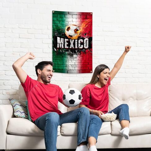 Mexico Flag Backdrop Football Tapestry 2x3 Feet Wall Hanging Soccer Decor for Living Room Office Club Sports Activities Party Indoor and Outdoor Decor in Kuwait