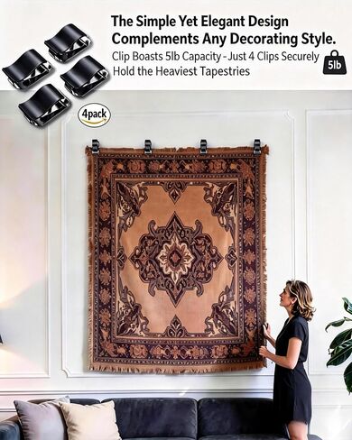 Quilt Hanger for Wall for Display - HAFOWAH Tapestry Hangers for Walls, Stainless Steel Tapestry Wall Hanging Clips for Tapestries, Rugs, Textile Art - Built to Last Metal Clips, 4 Pack in Saudi Arabia