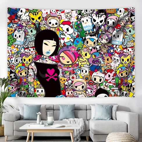 tokidoki Official Unicorno Tapestry Wall Hanging, 3x5ft Party Photography Backdrop Decorations for Living Room Bedroom Home, Cartoon Birthday Party Supplies Banner Tablecloth Beach Throws(signature) in Saudi Arabia