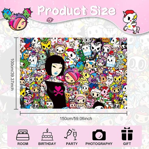 tokidoki Official Unicorno Tapestry Wall Hanging, 3x5ft Party Photography Backdrop Decorations for Living Room Bedroom Home, Cartoon Birthday Party Supplies Banner Tablecloth Beach Throws(signature) in Saudi Arabia