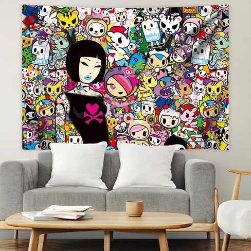tokidoki Official Unicorno Tapestry Wall Hanging, 3x5ft Party Photography Backdrop Decorations for Living Room Bedroom Home, Cartoon Birthday Party Supplies Banner Tablecloth Beach Throws(signature) in Saudi Arabia