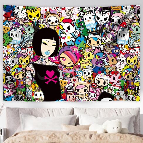tokidoki Official Unicorno Tapestry Wall Hanging, 3x5ft Party Photography Backdrop Decorations for Living Room Bedroom Home, Cartoon Birthday Party Supplies Banner Tablecloth Beach Throws(signature) in Saudi Arabia
