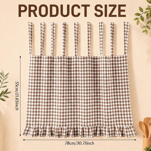 Lounsweer Oven Skirt Curtain for Kitchen Decor 22 x 31 Inch Brown and White Checkered Pure Cotton Stove Cover Skirt Tie Top with Ribbon Ties Rustic Cottage Decorative Oven Door Curtain in Kuwait