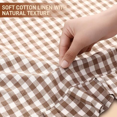 Lounsweer Oven Skirt Curtain for Kitchen Decor 22 x 31 Inch Brown and White Checkered Pure Cotton Stove Cover Skirt Tie Top with Ribbon Ties Rustic Cottage Decorative Oven Door Curtain in Kuwait