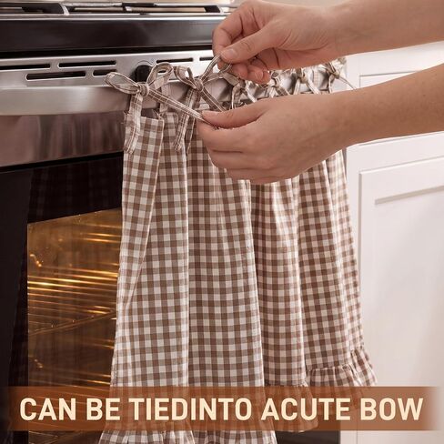 Lounsweer Oven Skirt Curtain for Kitchen Decor 22 x 31 Inch Brown and White Checkered Pure Cotton Stove Cover Skirt Tie Top with Ribbon Ties Rustic Cottage Decorative Oven Door Curtain in Kuwait