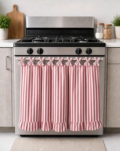 Lounsweer Oven Skirt Curtain for Kitchen Decor 22 x 31 Inch Brown and White Checkered Pure Cotton Stove Cover Skirt Tie Top with Ribbon Ties Rustic Cottage Decorative Oven Door Curtain in Kuwait