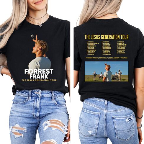 قميص Forrest Concert Tour، تي شيرت هدية لمحبي الموسيقى بطباعة خلفية باللون الأسود in Kuwait