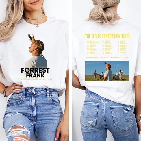 قميص Forrest Concert Tour، تي شيرت هدية لمحبي الموسيقى بطباعة خلفية باللون الأسود in Kuwait