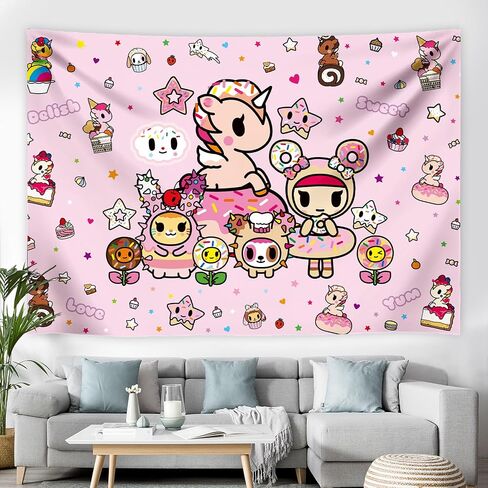 tokidoki Official Unicorno Tapestry Wall Hanging, 3x5ft Party Photography Backdrop Decorations for Living Room Bedroom Home, Cartoon Birthday Party Supplies Banner Tablecloth Beach Throws(signature) in Saudi Arabia