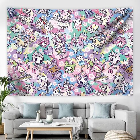 tokidoki Official Unicorno Tapestry Wall Hanging, 3x5ft Party Photography Backdrop Decorations for Living Room Bedroom Home, Cartoon Birthday Party Supplies Banner Tablecloth Beach Throws(signature) in Saudi Arabia