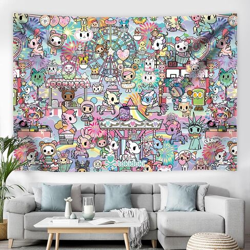 tokidoki Official Unicorno Tapestry Wall Hanging, 3x5ft Party Photography Backdrop Decorations for Living Room Bedroom Home, Cartoon Birthday Party Supplies Banner Tablecloth Beach Throws(signature) in Saudi Arabia