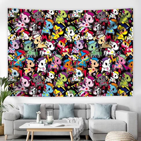 tokidoki Official Unicorno Tapestry Wall Hanging, 3x5ft Party Photography Backdrop Decorations for Living Room Bedroom Home, Cartoon Birthday Party Supplies Banner Tablecloth Beach Throws(signature) in Saudi Arabia