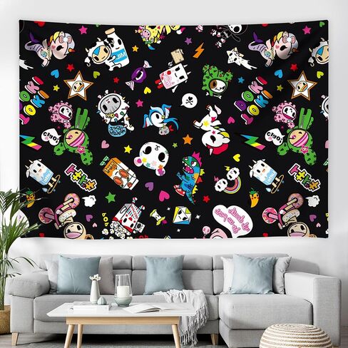 tokidoki Official Unicorno Tapestry Wall Hanging, 3x5ft Party Photography Backdrop Decorations for Living Room Bedroom Home, Cartoon Birthday Party Supplies Banner Tablecloth Beach Throws(signature) in Saudi Arabia