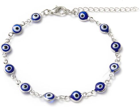 Alloy Women's Charm Bracelet blue Evil Eye Protection Link Chain Adjustable, 8" in Kuwait