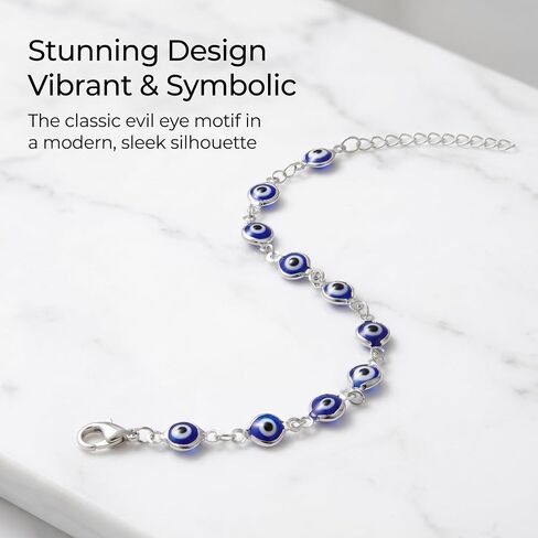 Alloy Women's Charm Bracelet blue Evil Eye Protection Link Chain Adjustable, 8" in Kuwait