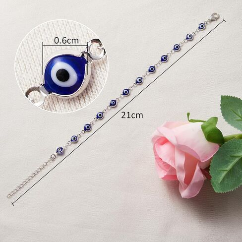 Alloy Women's Charm Bracelet blue Evil Eye Protection Link Chain Adjustable, 8" in Kuwait