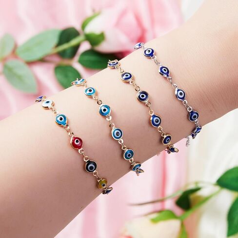 Alloy Women's Charm Bracelet blue Evil Eye Protection Link Chain Adjustable, 8" in Kuwait