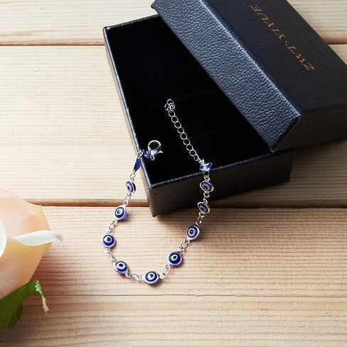 Alloy Women's Charm Bracelet blue Evil Eye Protection Link Chain Adjustable, 8" in Kuwait