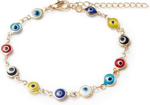 Alloy Women's Charm Bracelet blue Evil Eye Protection Link Chain Adjustable, 8" in Kuwait