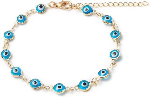 Alloy Women's Charm Bracelet blue Evil Eye Protection Link Chain Adjustable, 8" in Kuwait
