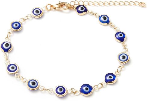 Alloy Women's Charm Bracelet blue Evil Eye Protection Link Chain Adjustable, 8" in Kuwait