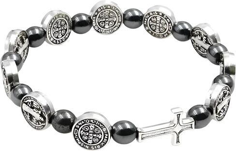 925 Sterling Silver San Benito Bracelet For Women And Men - Catholic Saint Benedict Cross Crystal Bracelet, St Benedict Bracelets Black Glass Beads Rosary Christian Religious Jewelry Best Gifts (3 - San Benito Bracelet) in Saudi Arabia