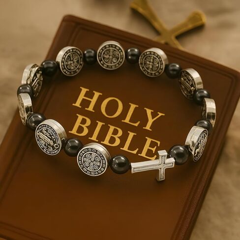 925 Sterling Silver San Benito Bracelet For Women And Men - Catholic Saint Benedict Cross Crystal Bracelet, St Benedict Bracelets Black Glass Beads Rosary Christian Religious Jewelry Best Gifts (3 - San Benito Bracelet) in Saudi Arabia