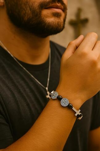 925 Sterling Silver San Benito Bracelet For Women And Men - Catholic Saint Benedict Cross Crystal Bracelet, St Benedict Bracelets Black Glass Beads Rosary Christian Religious Jewelry Best Gifts (3 - San Benito Bracelet) in Saudi Arabia