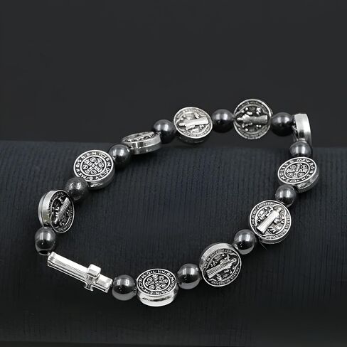 925 Sterling Silver San Benito Bracelet For Women And Men - Catholic Saint Benedict Cross Crystal Bracelet, St Benedict Bracelets Black Glass Beads Rosary Christian Religious Jewelry Best Gifts (3 - San Benito Bracelet) in Saudi Arabia