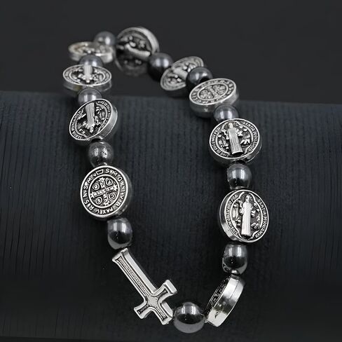 925 Sterling Silver San Benito Bracelet For Women And Men - Catholic Saint Benedict Cross Crystal Bracelet, St Benedict Bracelets Black Glass Beads Rosary Christian Religious Jewelry Best Gifts (3 - San Benito Bracelet) in Saudi Arabia