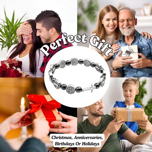 925 Sterling Silver San Benito Bracelet For Women And Men - Catholic Saint Benedict Cross Crystal Bracelet, St Benedict Bracelets Black Glass Beads Rosary Christian Religious Jewelry Best Gifts (3 - San Benito Bracelet) in Saudi Arabia