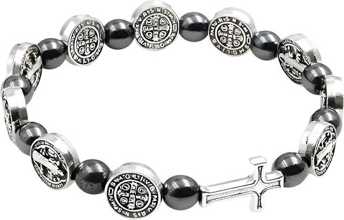 925 Sterling Silver San Benito Bracelet For Women And Men - Catholic Saint Benedict Cross Crystal Bracelet, St Benedict Bracelets Black Glass Beads Rosary Christian Religious Jewelry Best Gifts (3 - San Benito Bracelet) in Saudi Arabia