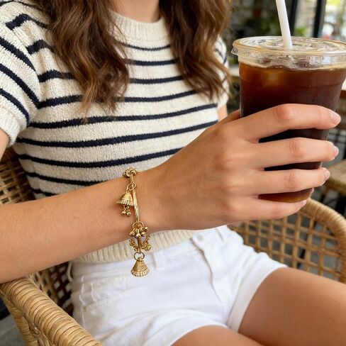 Women's Gold Bell Charm Bangle Bracelet Set - Dangle Jingle Bell Alloy Bangle, Fashionable Gold Bracelets for Women, Ideal for Party, Dating & Daily Wear in Kuwait