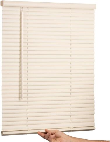 LOTUS & WINDOWARE Cordless Mini Blind, 1" Vinyl Slats, 53" Wide x 64" Long - Alabaster, Window Blinds for Home and Office, Interior Door Blinds - Light Filtering in Saudi Arabia