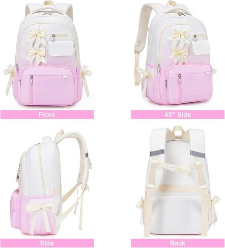 Bevalsa Backpack for Girls, Bow School Backpack for Kids with Lunch Bag & Pen Case, Cute Bookbag for Teens Girls Children for Elementary Middle High College Student, Back To School Gift (Beige Pink) in Saudi Arabia