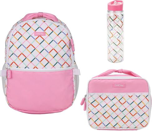 Packed Party Colorful Rainbow and Pink Connecting Squares White 17" Backpack Set Includes Matching Backpack Lunchbox and Water Bottle in Saudi Arabia
